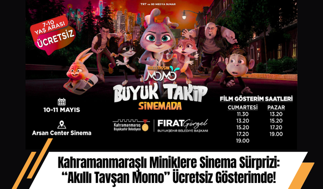Kahramanmaraşlı Miniklere Sinema Sürprizi: “Akıllı Tavşan Momo” Ücretsiz Gösterimde!