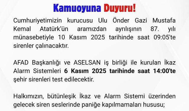 Kahramanmaraş’ta Şehir Siren Sistemi Test Edilecek