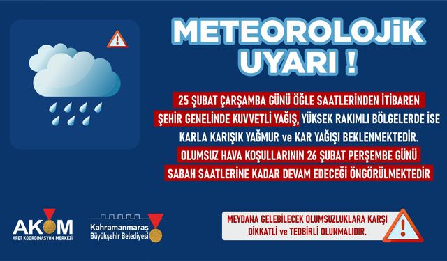 Şehir Genelinde Kuvvetli Yağış Uyarı!