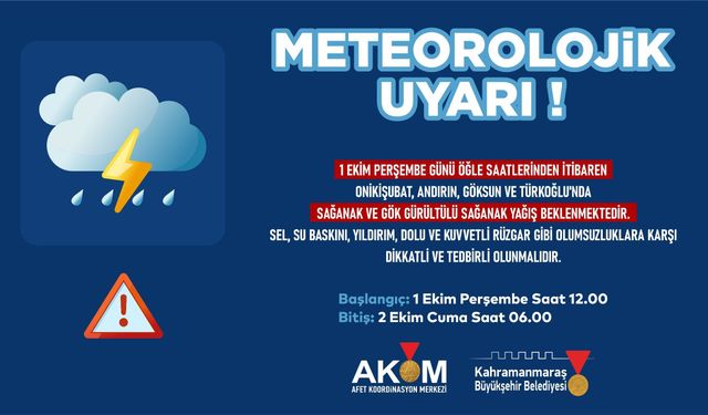4 İlçede Sağanak Yağış Uyarısı!