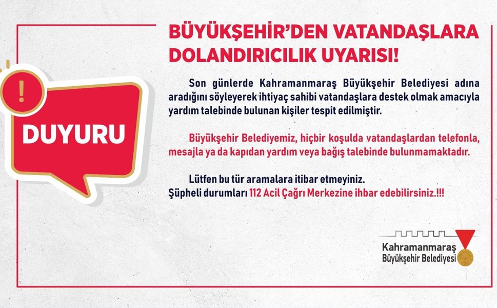 Büyükşehir’den Vatandaşlara Dolandırıcılık Uyarısı!