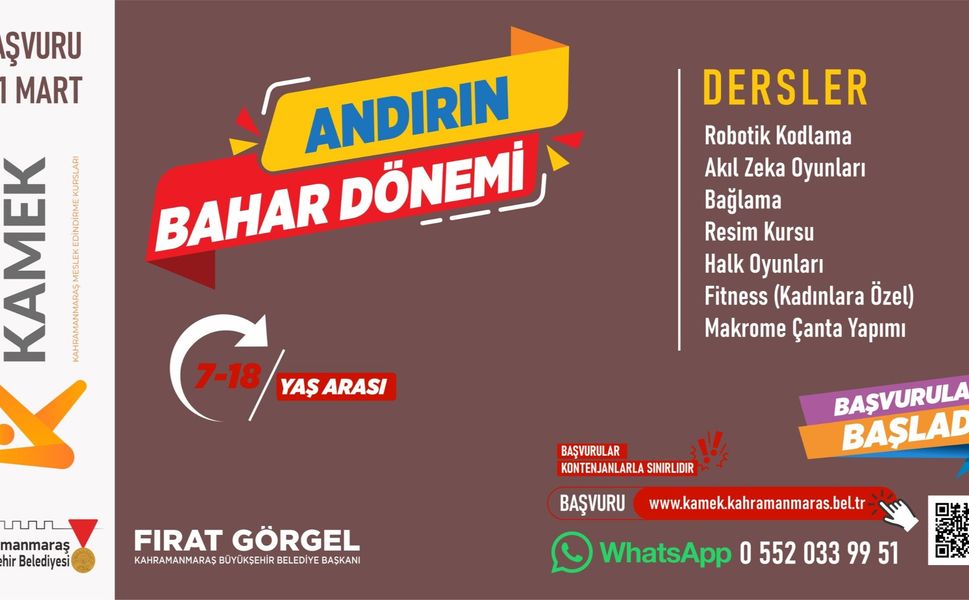 Andırın’da KAMEK Kurslarına Başvurular Başladı; 7 Branşta Ücretsiz Eğitim
