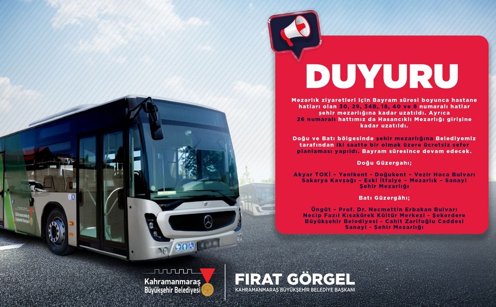 Büyükşehir’den Bayramda Kapıçam Mezarlığı’na Ücretsiz Ulaşım