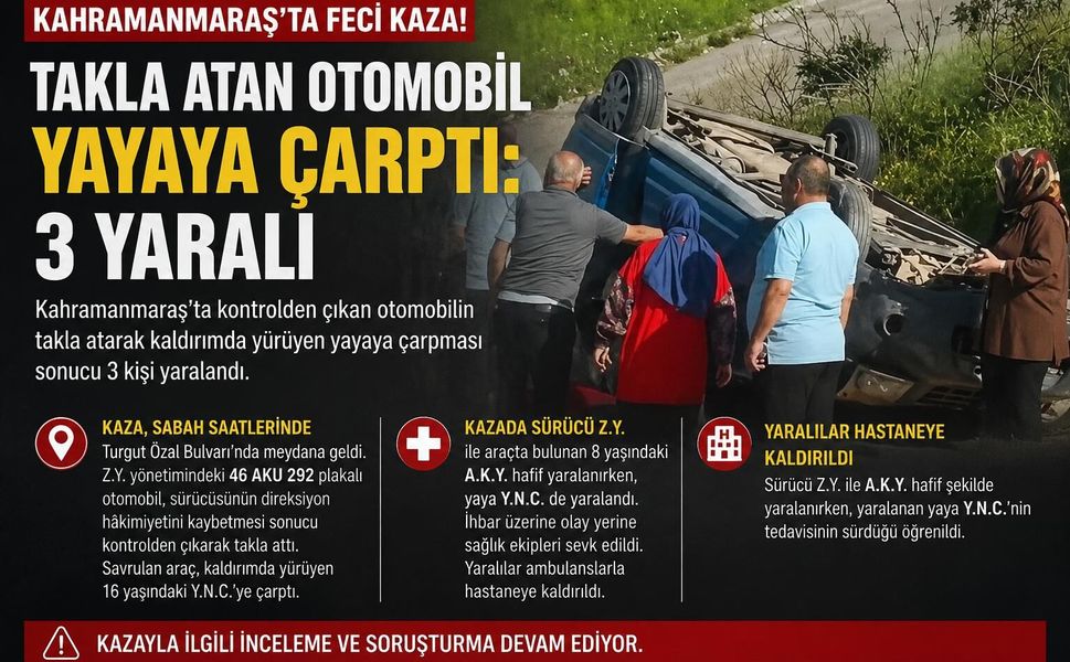 Kahramanmaraş'ta Kontrolden Çıkan Araç Takla Attı