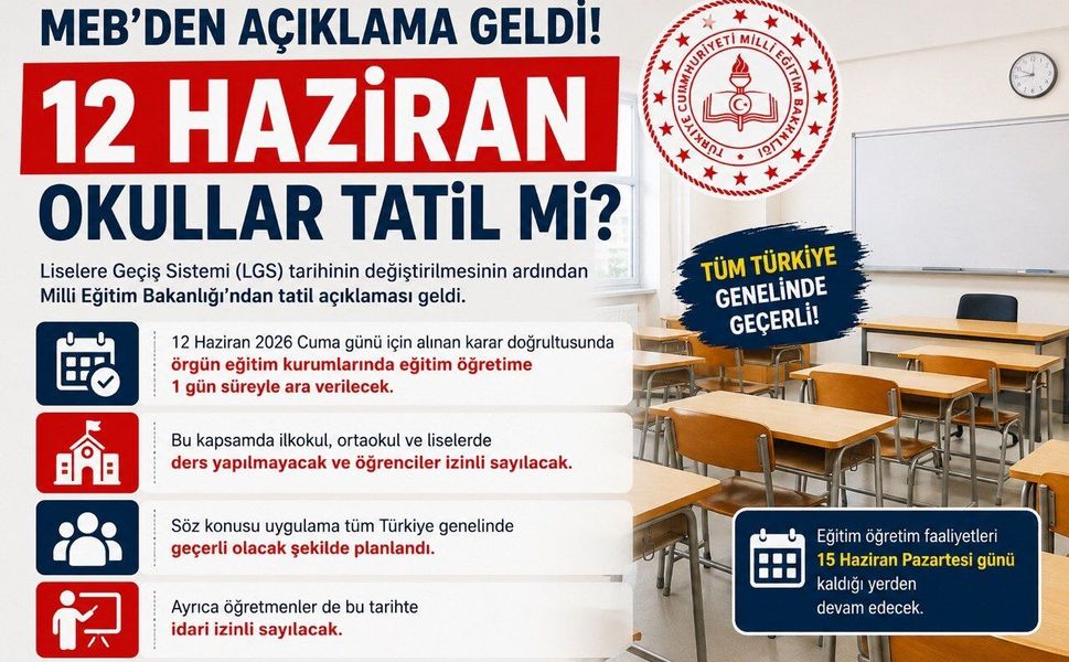 MEB’den 12 Haziran Kararı: Okullarda Eğitime 1 Gün Ara