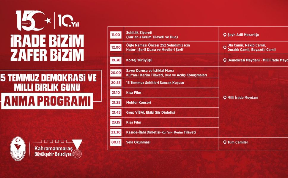 Demokrasi Zaferinin 10’uncu Yılında Kahramanmaraş Meydanlarda Buluşacak