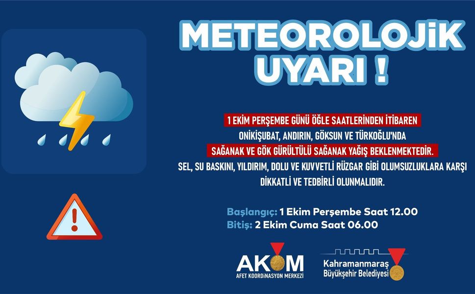 4 İlçede Sağanak Yağış Uyarısı!