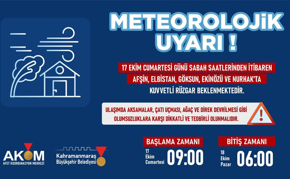17 Ekim’de Kuzey İlçeler İçin Kuvvetli Rüzgâr Uyarısı