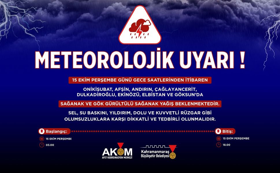 Büyükşehir’den 8 İlçede Kuvvetli Sağanak Uyarısı!